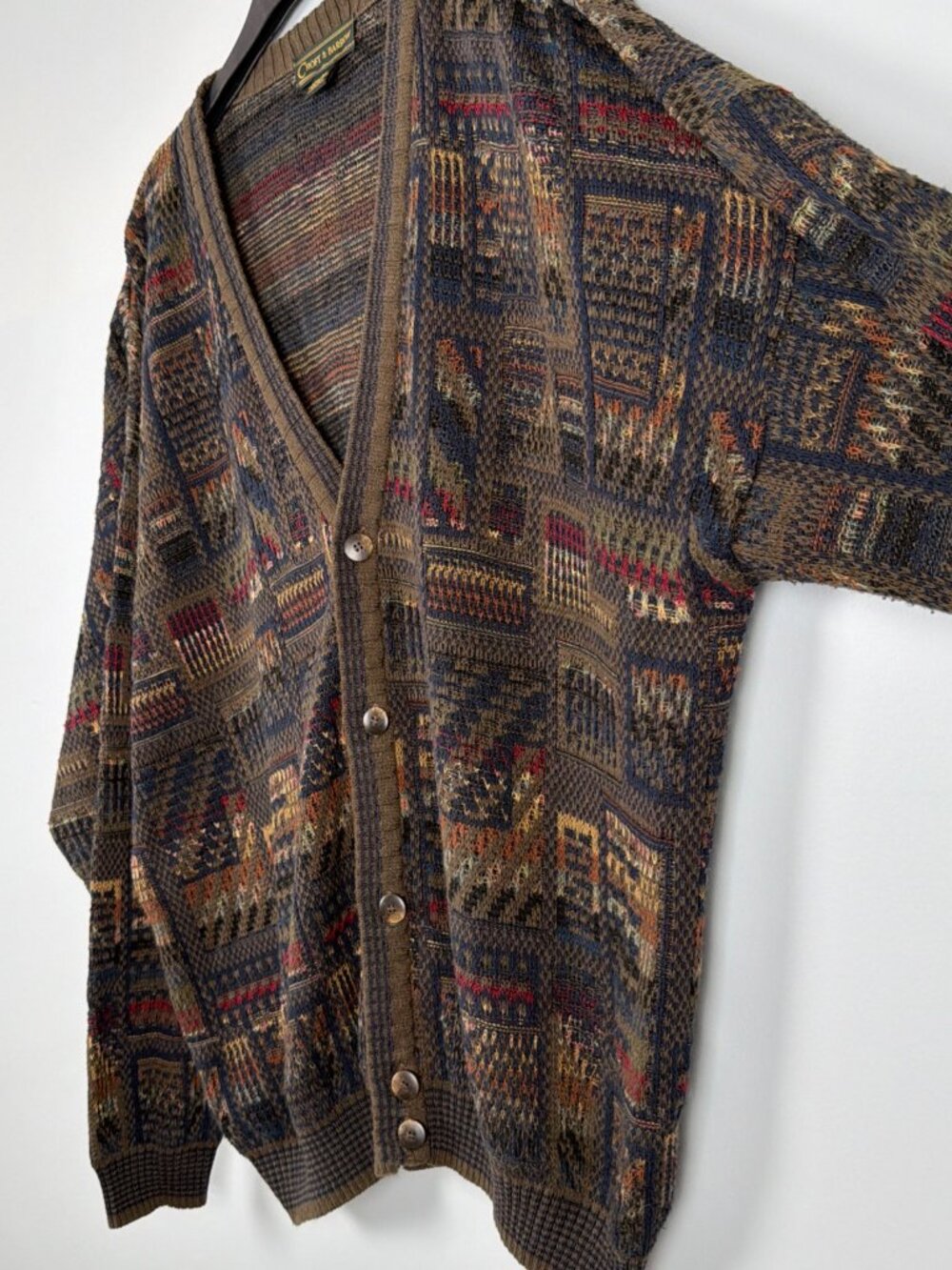 Vintage Croft & Barrow Cardigan Mens L Brown Eclectic Grandpa Academia Oversized - Picture 4 of 7